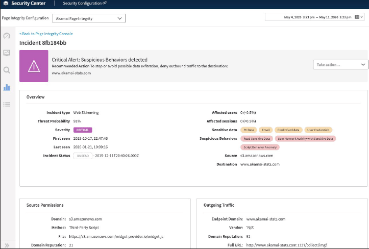 Page Integrity Manager使用實際使用者資料，針對可疑的行為提供可據以行動的即時警示