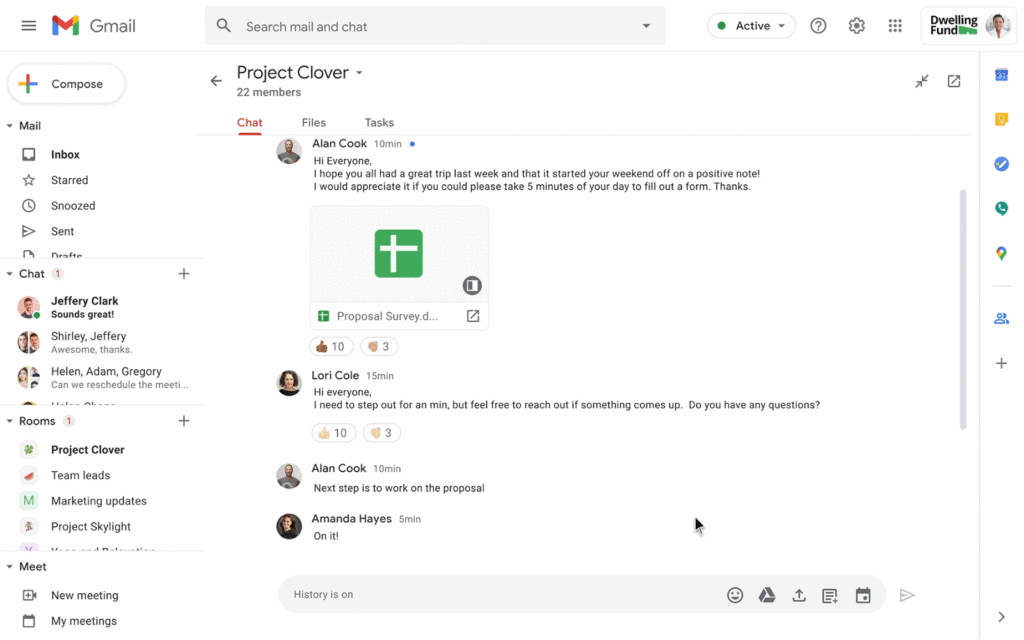 Google Workspace 新功能 : 聊天室中直接建立文件