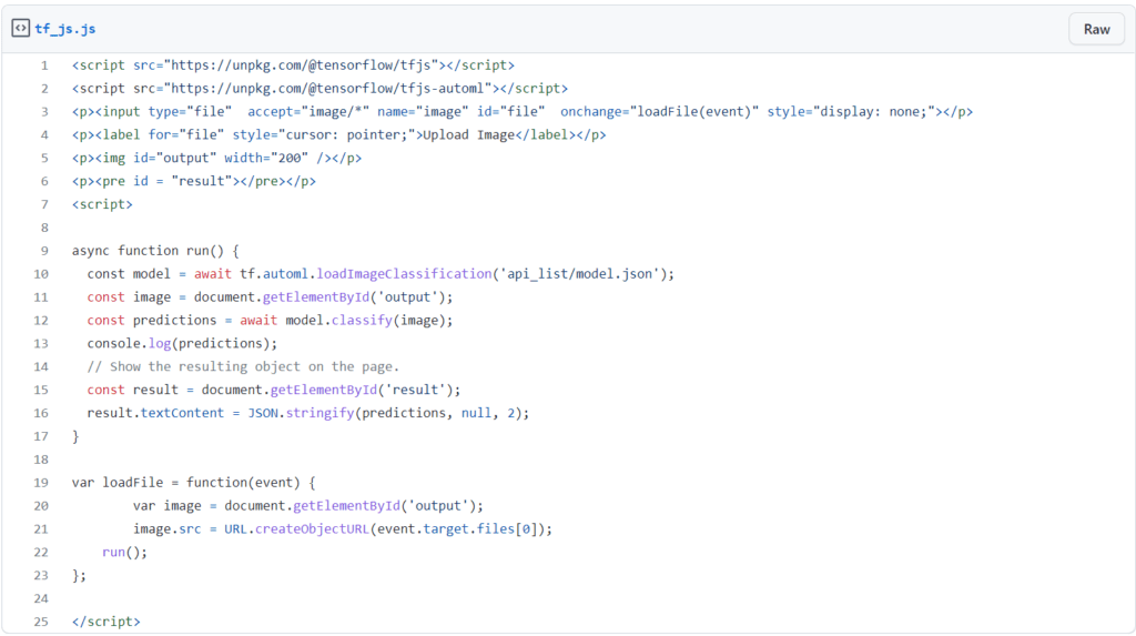 Google Cloud Vertex AI -使用 javascript 預測:在 model 的資料夾中新增 index.html，並貼上以下程式碼。
