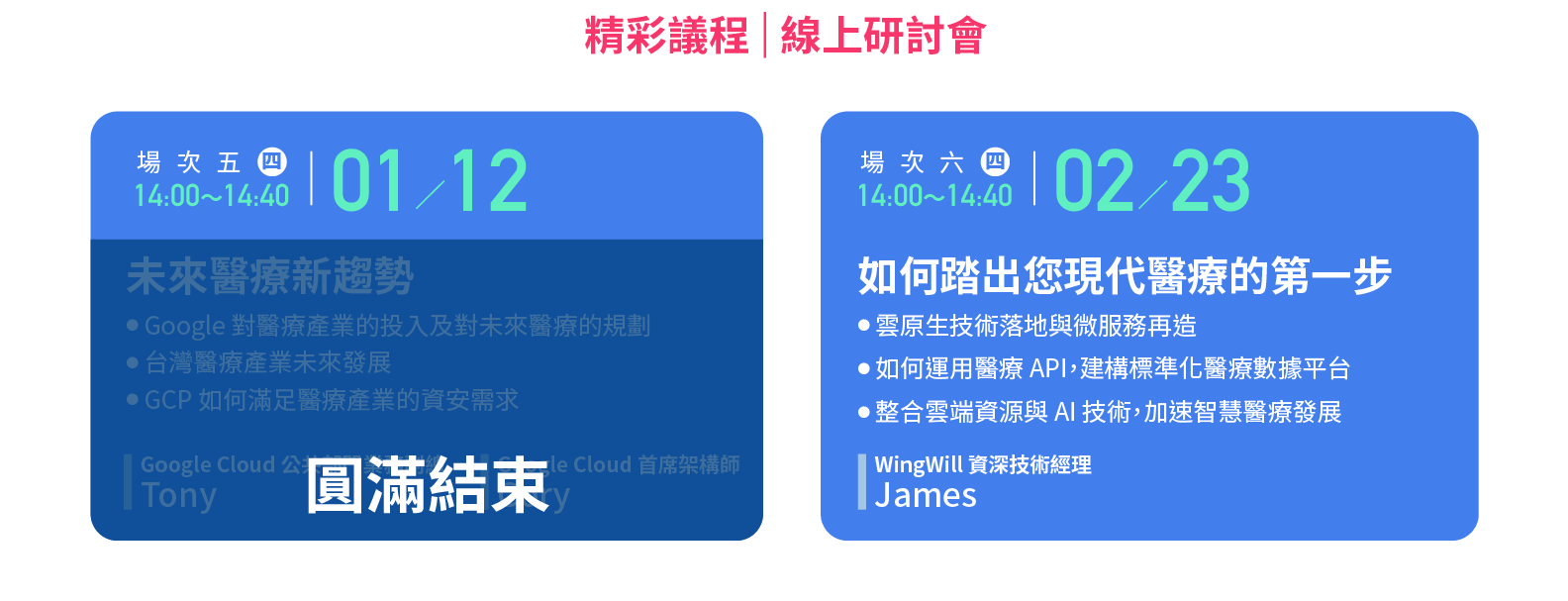 Google Cloud | 醫療服務現代化/數位轉型的世界趨勢系列 | 線上研討會 | 場次六活動議程 : 如何踏出您現代醫療的第一步