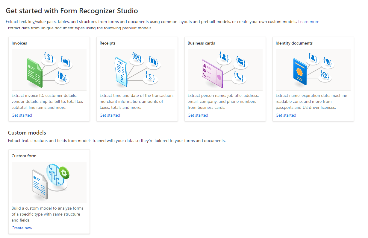 Microsoft Azure Form Recognizer 幫你分析紙本表單 | 資料標籤與模型訓練-進入 Form Recognizer Studio，下滑點選 Custom form