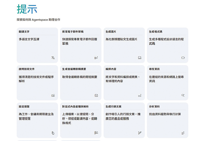 Google Agentspace 企業搜尋 Google Agentspace 企業搜尋 : 支援多模態搜尋和回答,能夠理解文本、圖像、圖表、資訊圖表和影片等多種內容格式。