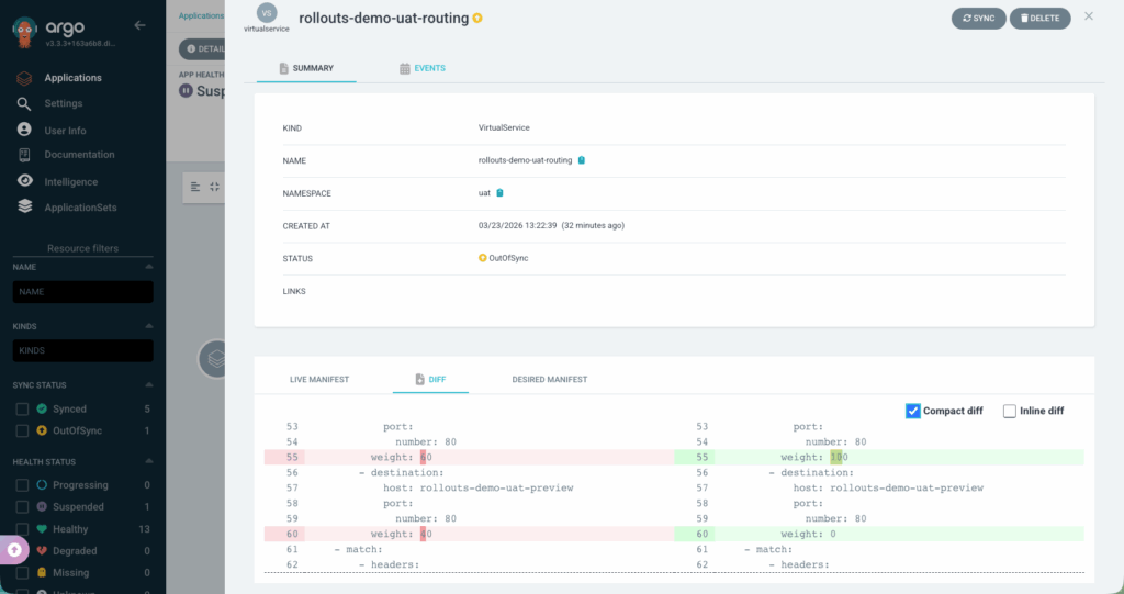 ArgoCD Diff 功能：比對 Git 期望狀態與 Cluster 實際狀態差異